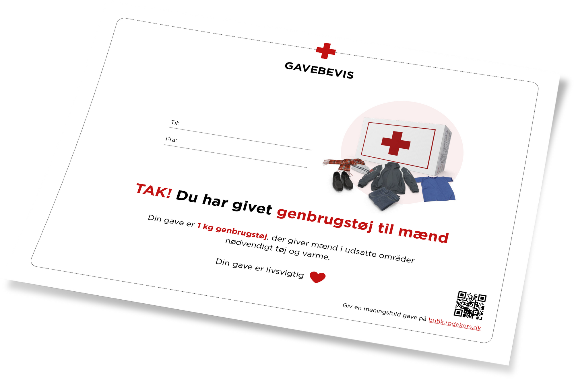 Genbrugstøj til mænd i udsatte områder - Røde kors gavebevis