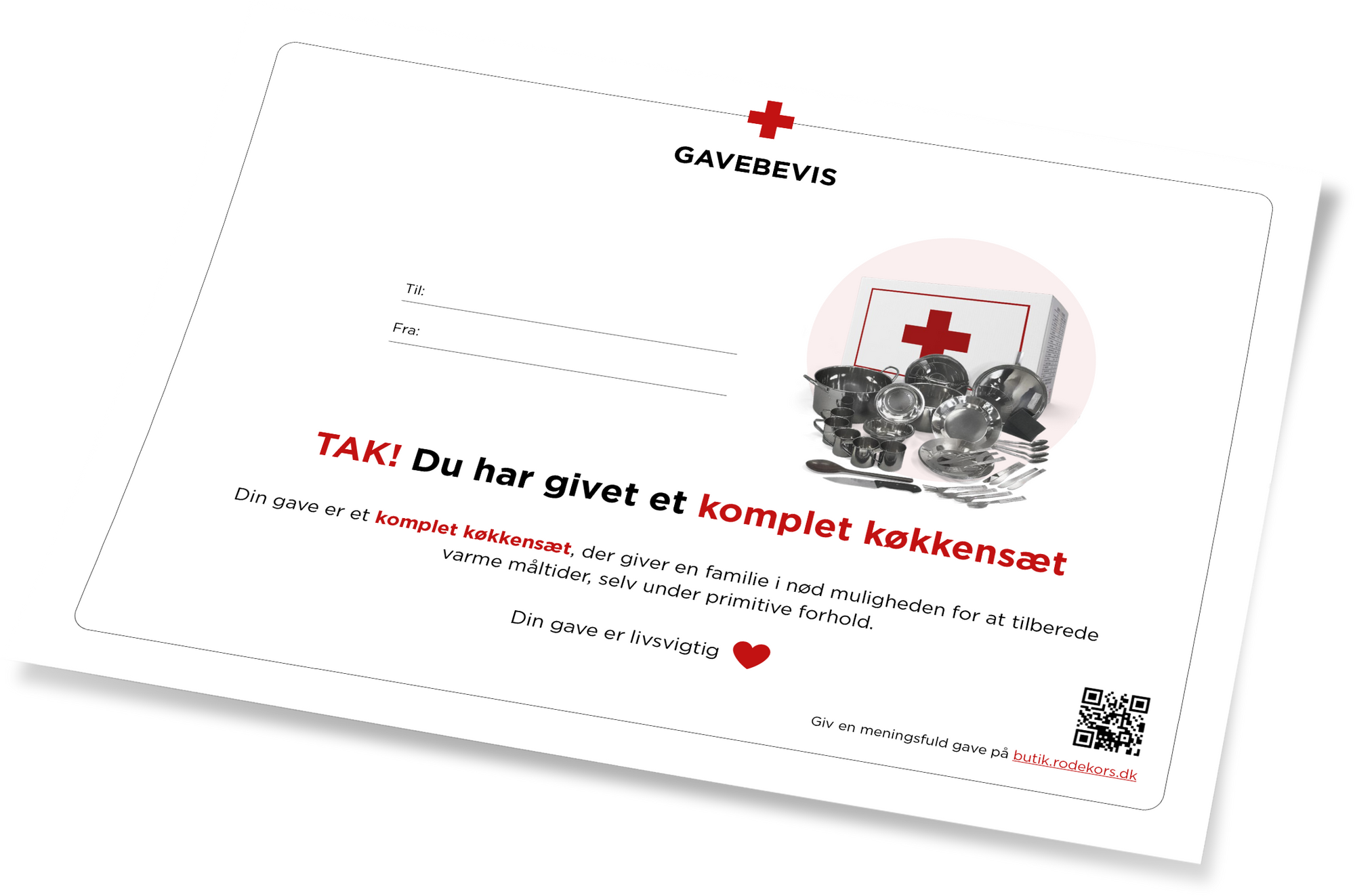 Røde Kors - gavebevis - et komplet køkkensæt