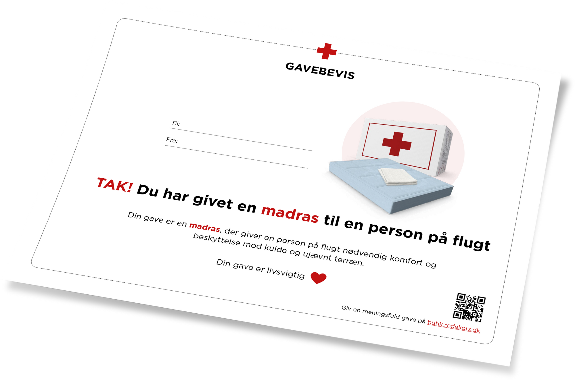 Gavebevis - en madras til en person på flugt