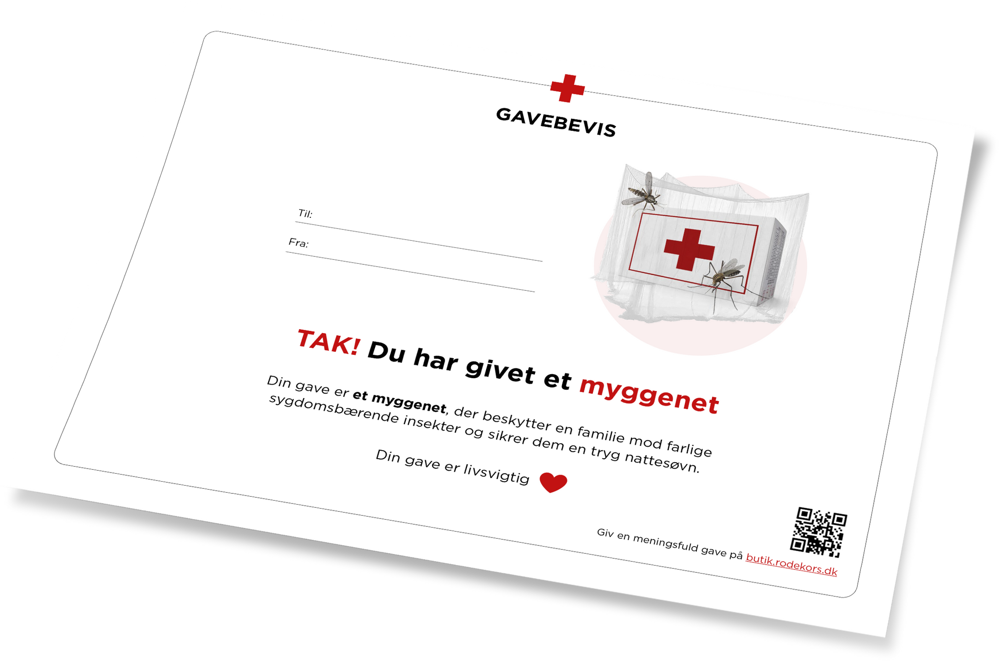 Røde Kors - gavebevis med myggenet